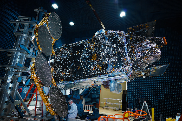 The TEMPO air pollution sensor is hosted on Intelsat 40e, seen here at the Maxar Technologies facility in Palo Alto, California, where it was built.