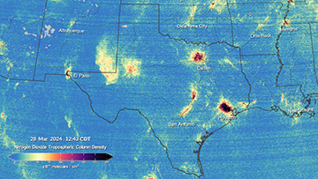 TEMPO NO2 Image over Texas on 3/28/2024